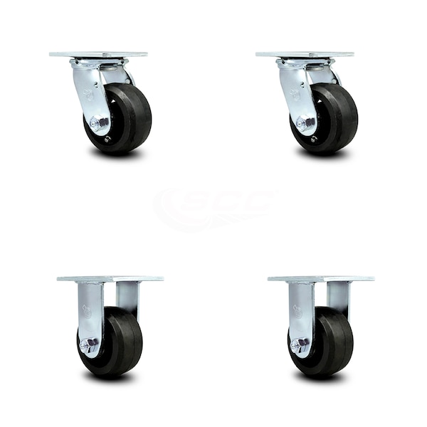 4 Inch Rubber on Steel Caster Set with Ball Bearings 2 Swivel 2 Rigid SCC